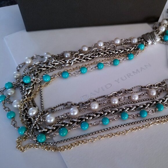 SOLD - DAVID YURMAN *RARE* 18K Gold Turquoise Pearl Necklace - Pristine! $2150 - Picture 11 of 13